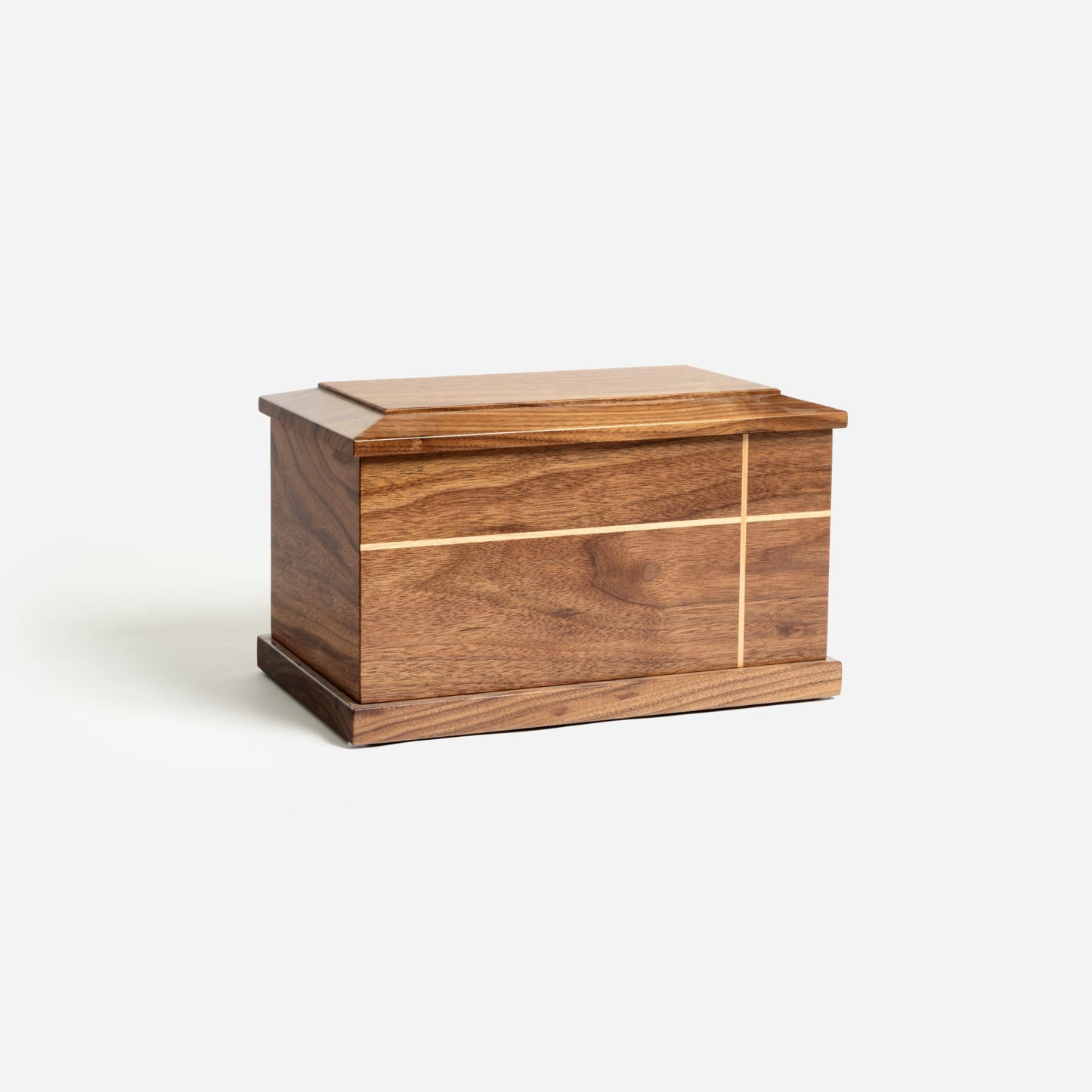 Back side of solid walnut cremation urn – handmade wood grain details visible
