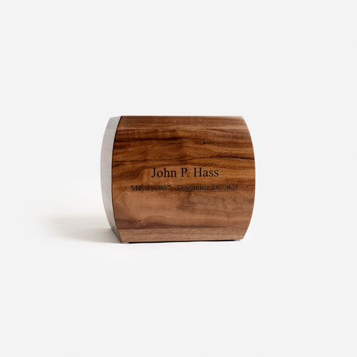 Handcrafted solid walnut urn – rich wood tones and smooth finish