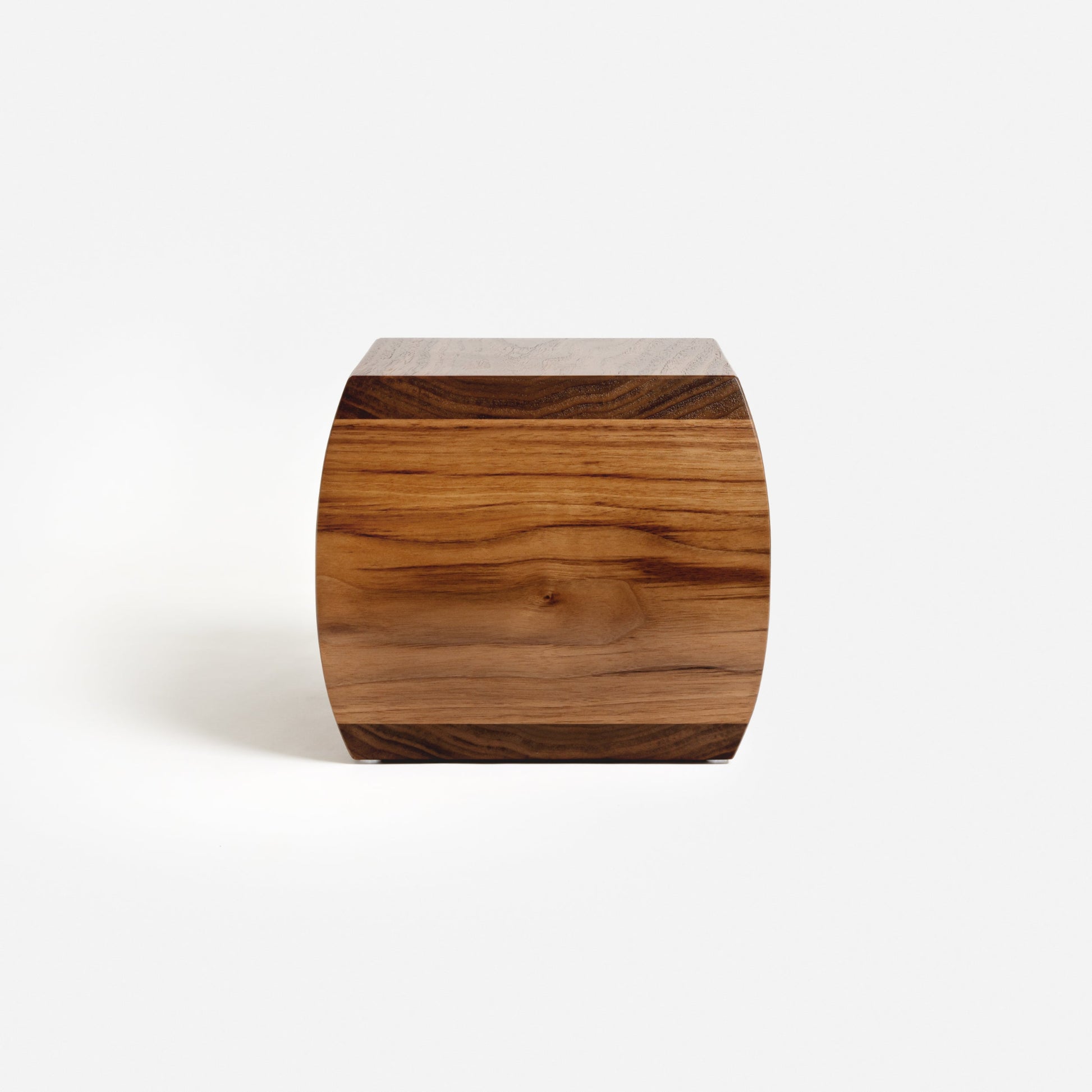 Opposite side view of walnut urn – seamless design with polished surface