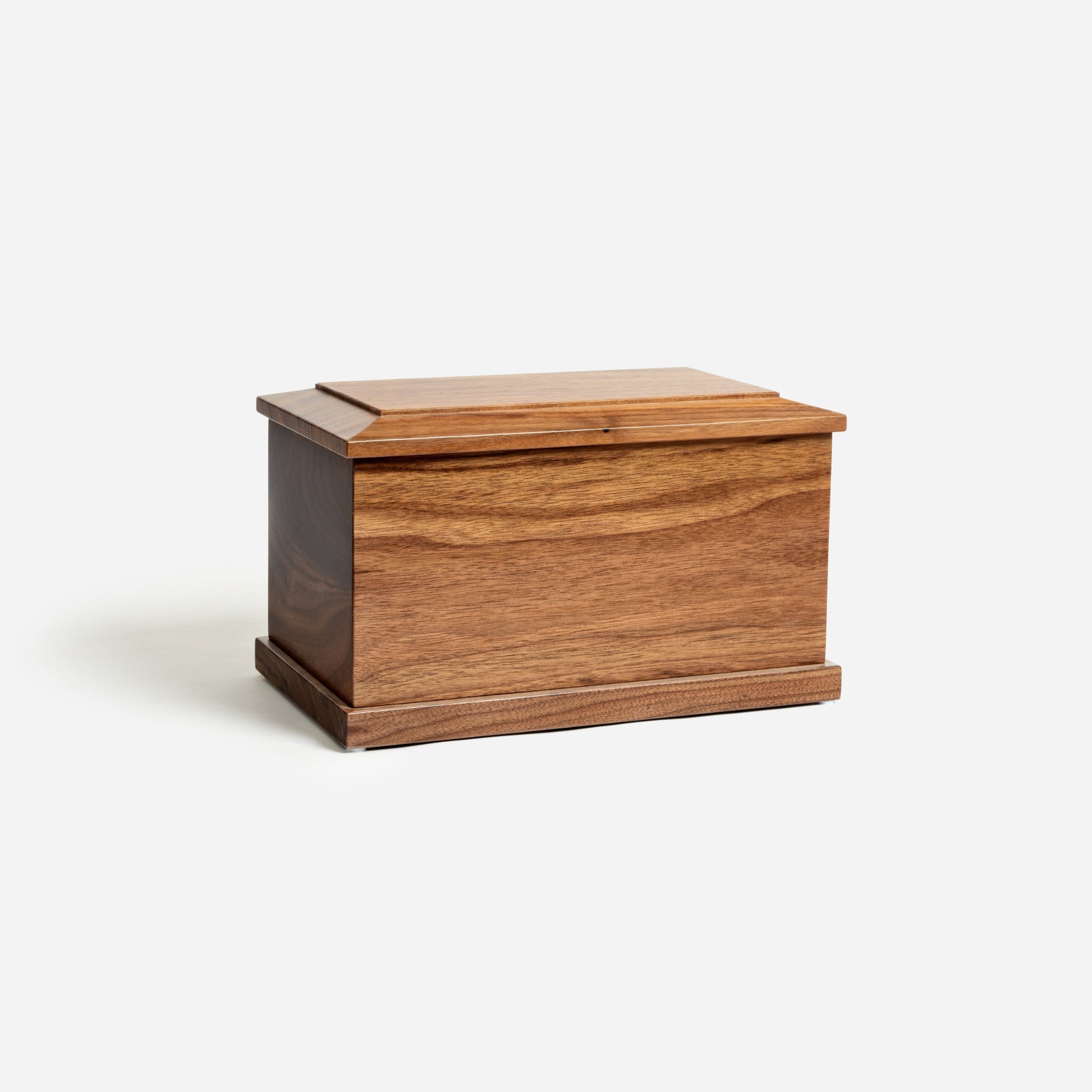 Back side of solid walnut urn for ashes – handmade wooden memorial piece