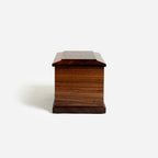 Side view of rectangular walnut cremation urn – built in Milwaukee with care