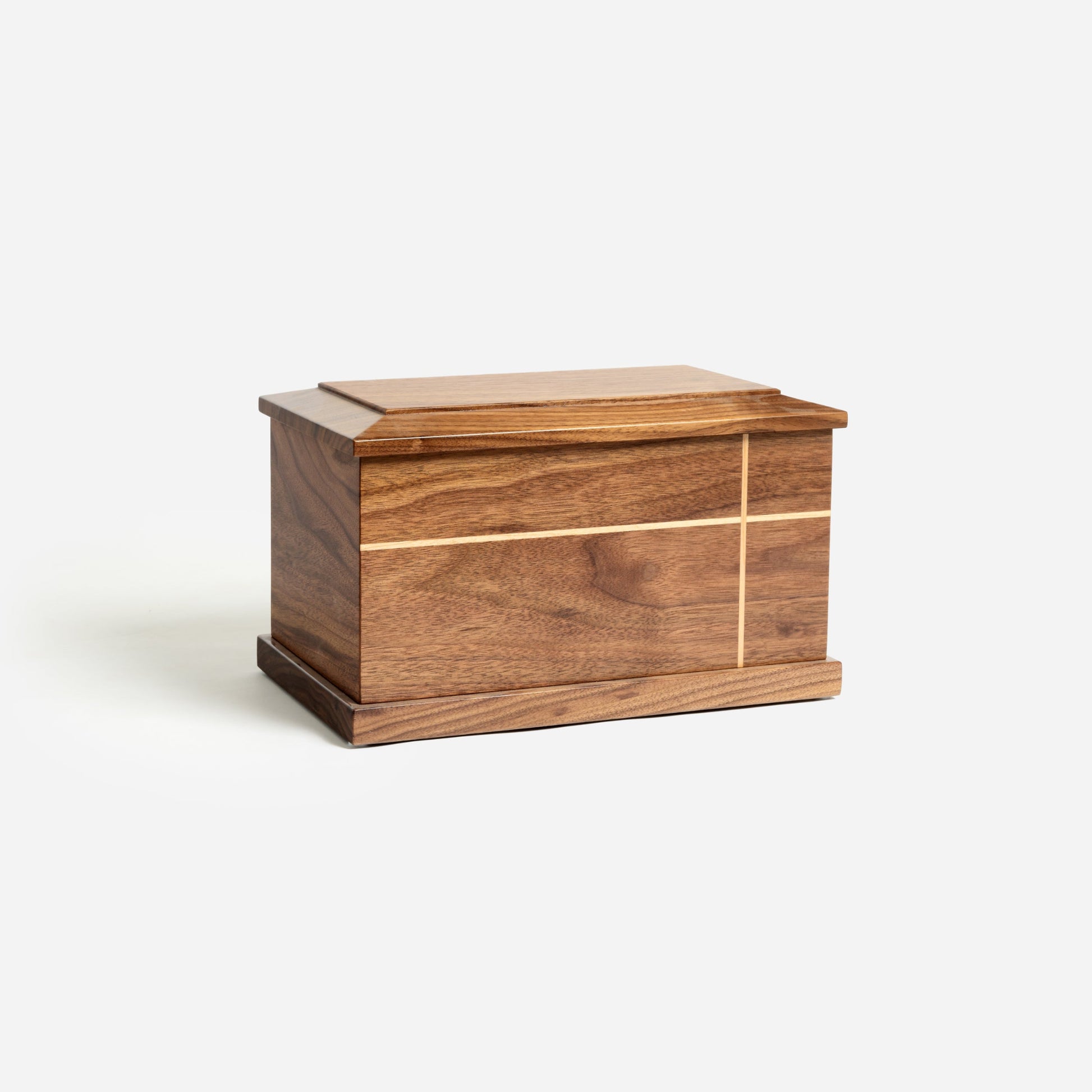 Back side of solid walnut cremation urn – handmade wood grain details visible