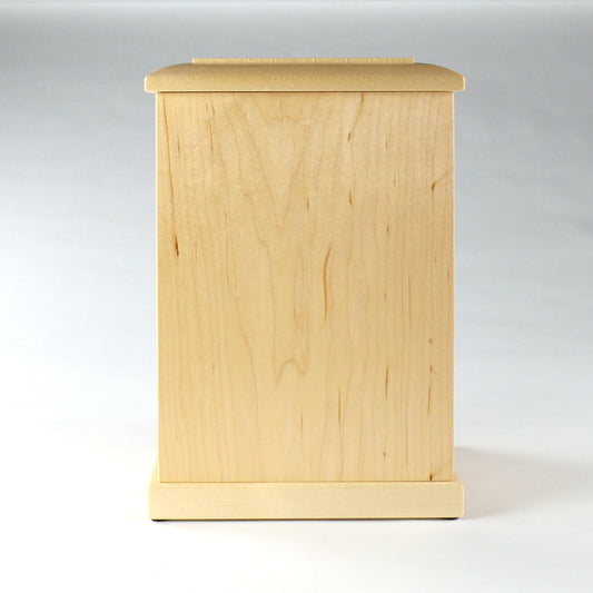 Handcrafted maple wood cremation urn – front view of adult-size urn for ashes